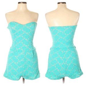 Janice Teal Lace Romper with Tan Underlay - Size L